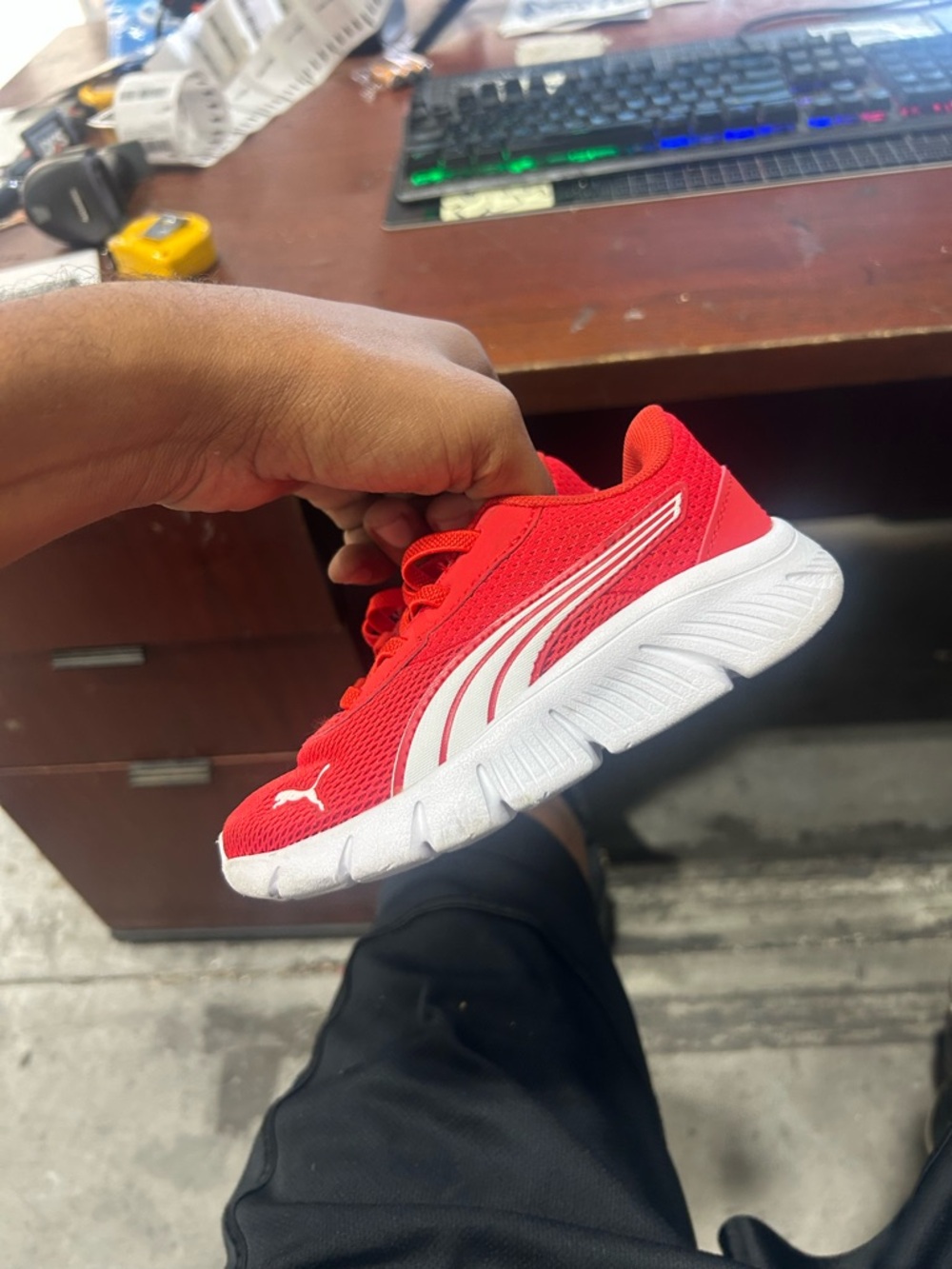 Puma Kids Red and White Mesh Athletic Sneakers